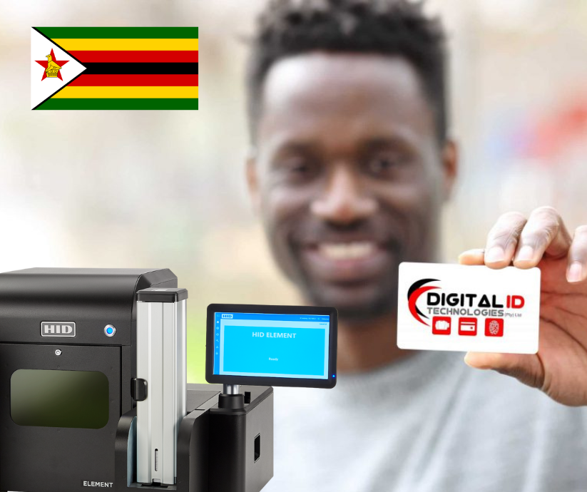 A Zimbabwean man holding an ID card with the Digital ID Technologies logo. ID Card Printers Zimbabwe